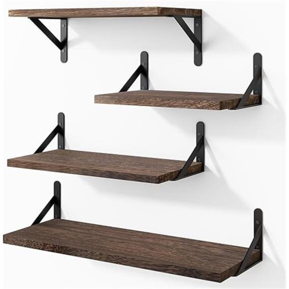 Floating Shelves for Wall, Different Sizes Dark Carbonized Brown Wall - Picture 8 of 8